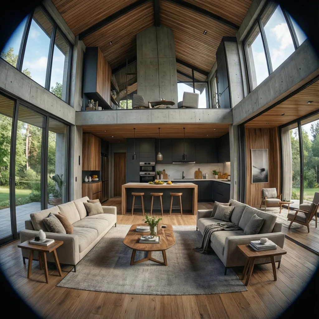 Vista 3D de una casa moderna generada por software de diseño