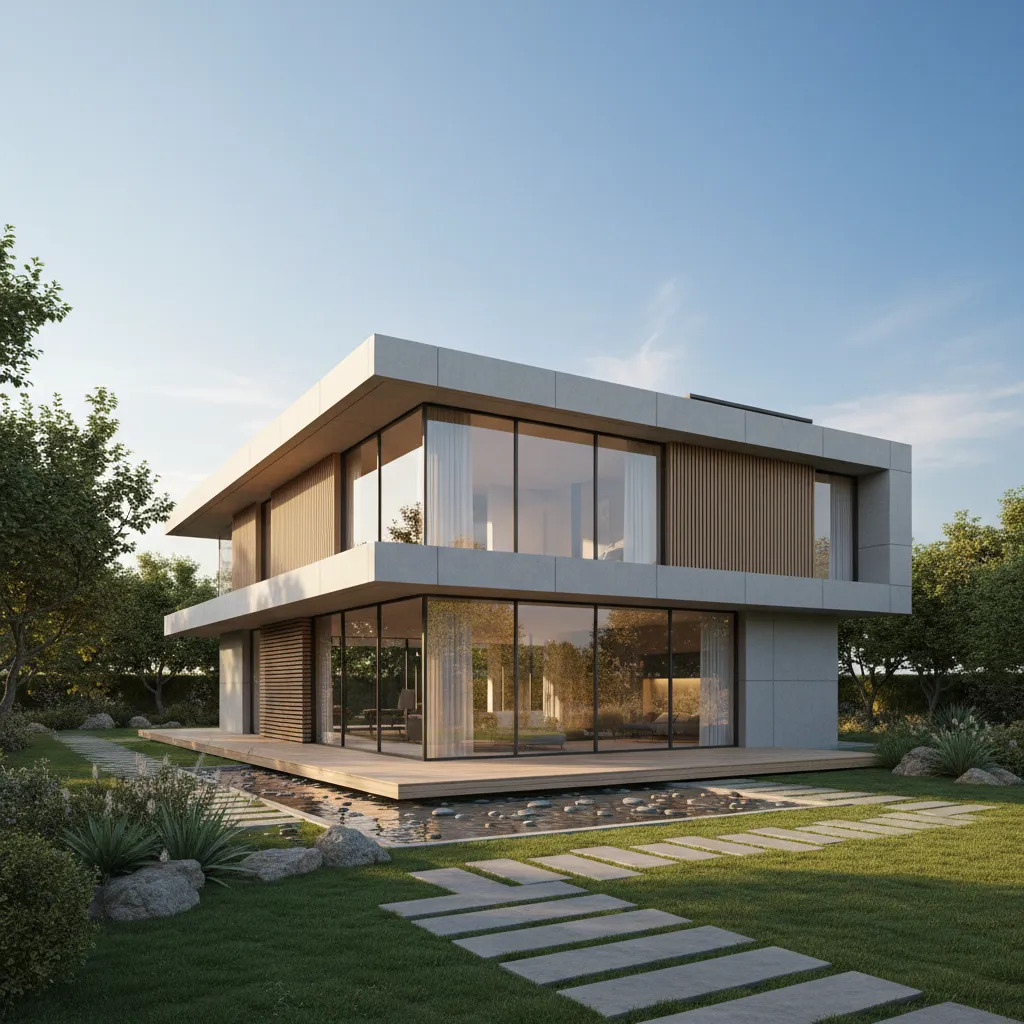 Render realista de una casa moderna antes de construirse