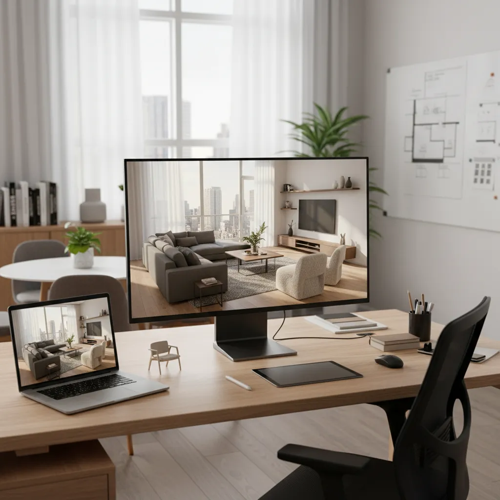 Visualización 3D de diseño interior antes de una reforma