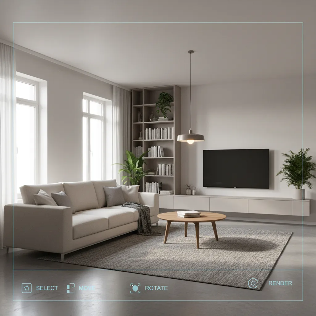 Visualización 3D de diseño interior para una vivienda pequeña