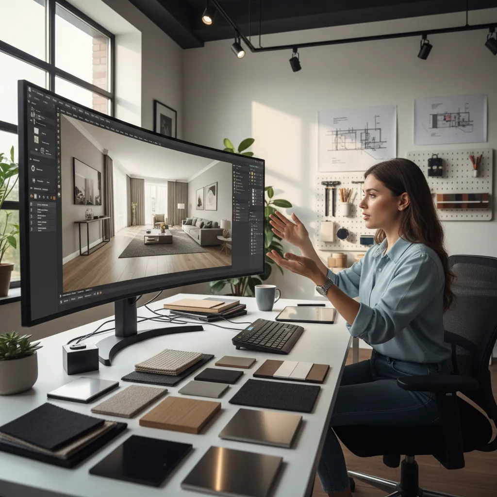 Diseñador visualizando un proyecto de interior en modelo 3D