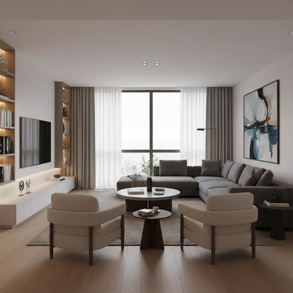 Visualización 3D de un diseño interior antes de la decoración real