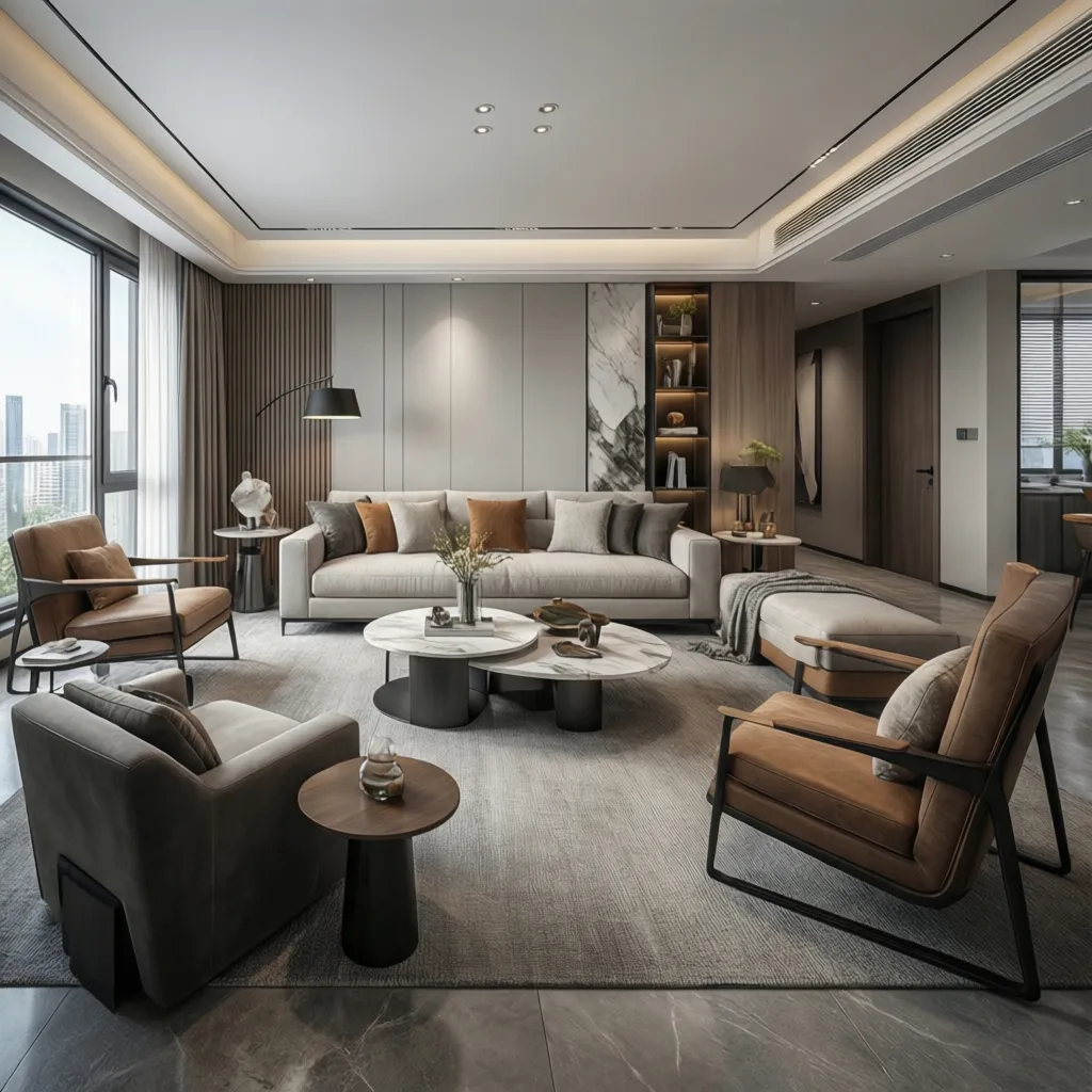 visualización 3D de diseño interior de una vivienda