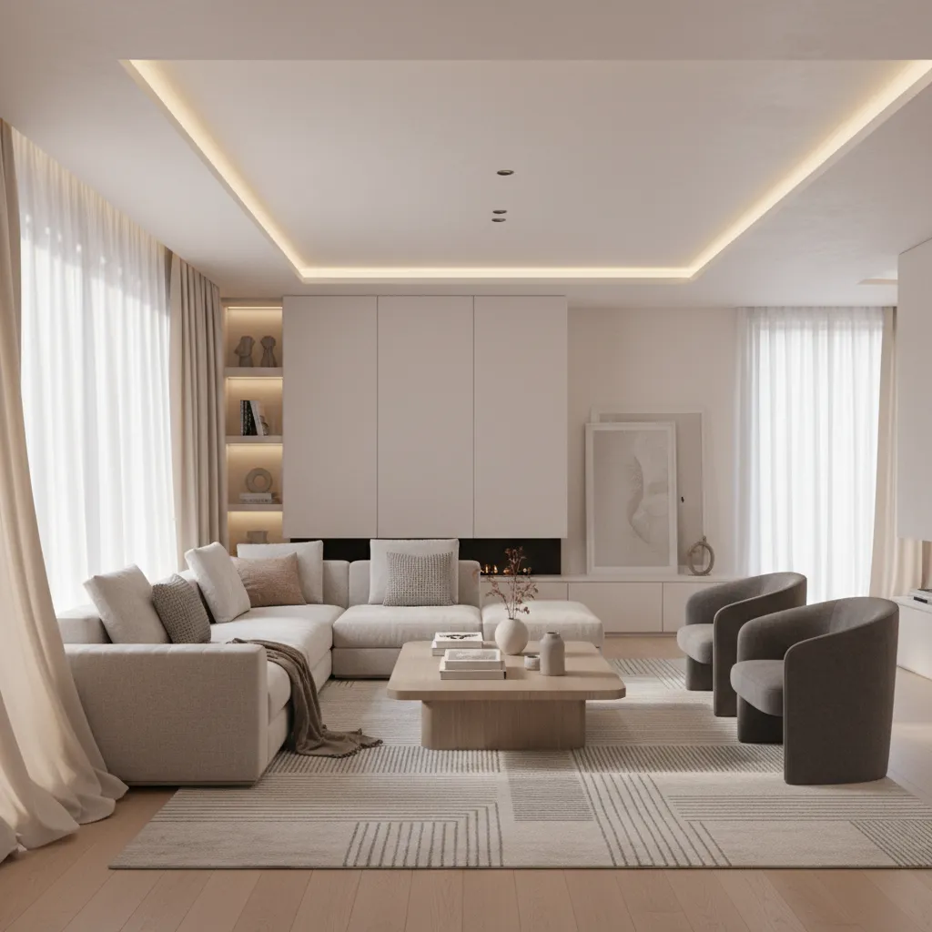 Visualización 3D de un interior con cortinas de seda