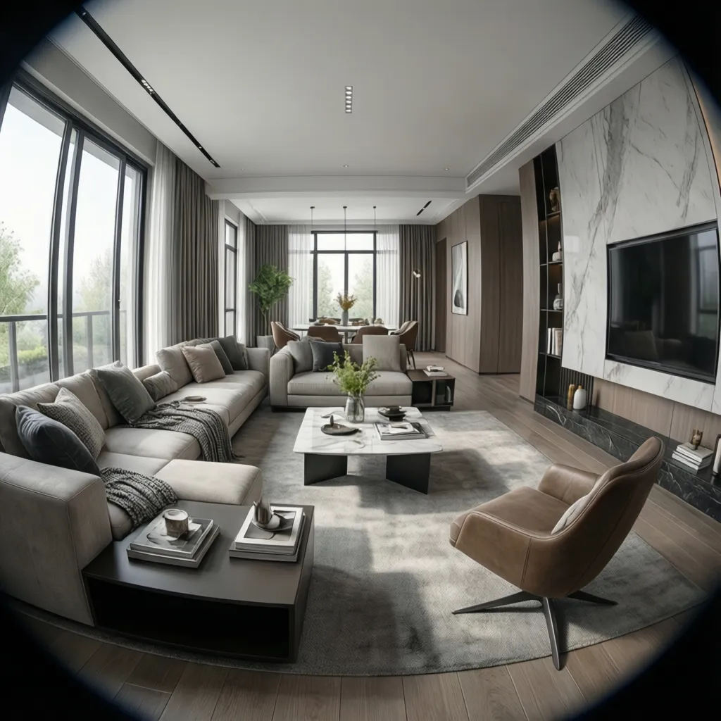 Visualización 3D de diseño interior de vivienda