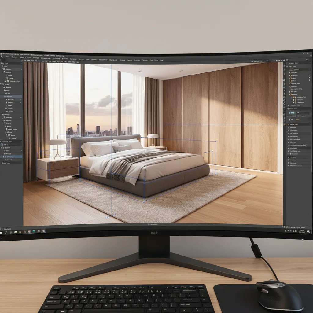 Visualización 3D de una habitación antes de decorarla