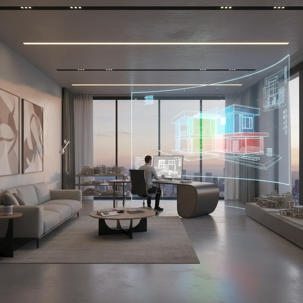 Visualización 3D de diseño interior de una casa moderna