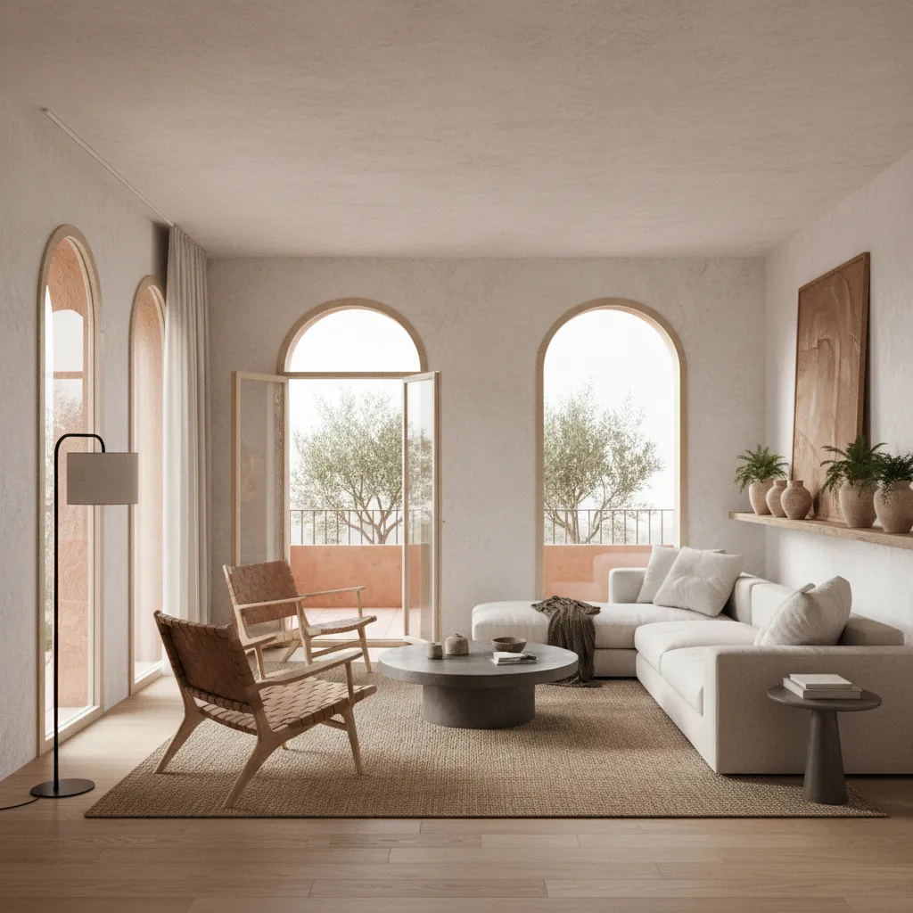 Render realista de un salón moderno diseñado digitalmente