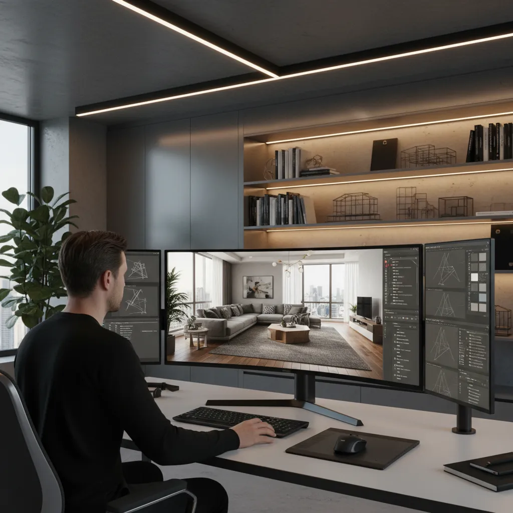 Visualización 3D de diseño interior utilizada en planificación de espacios