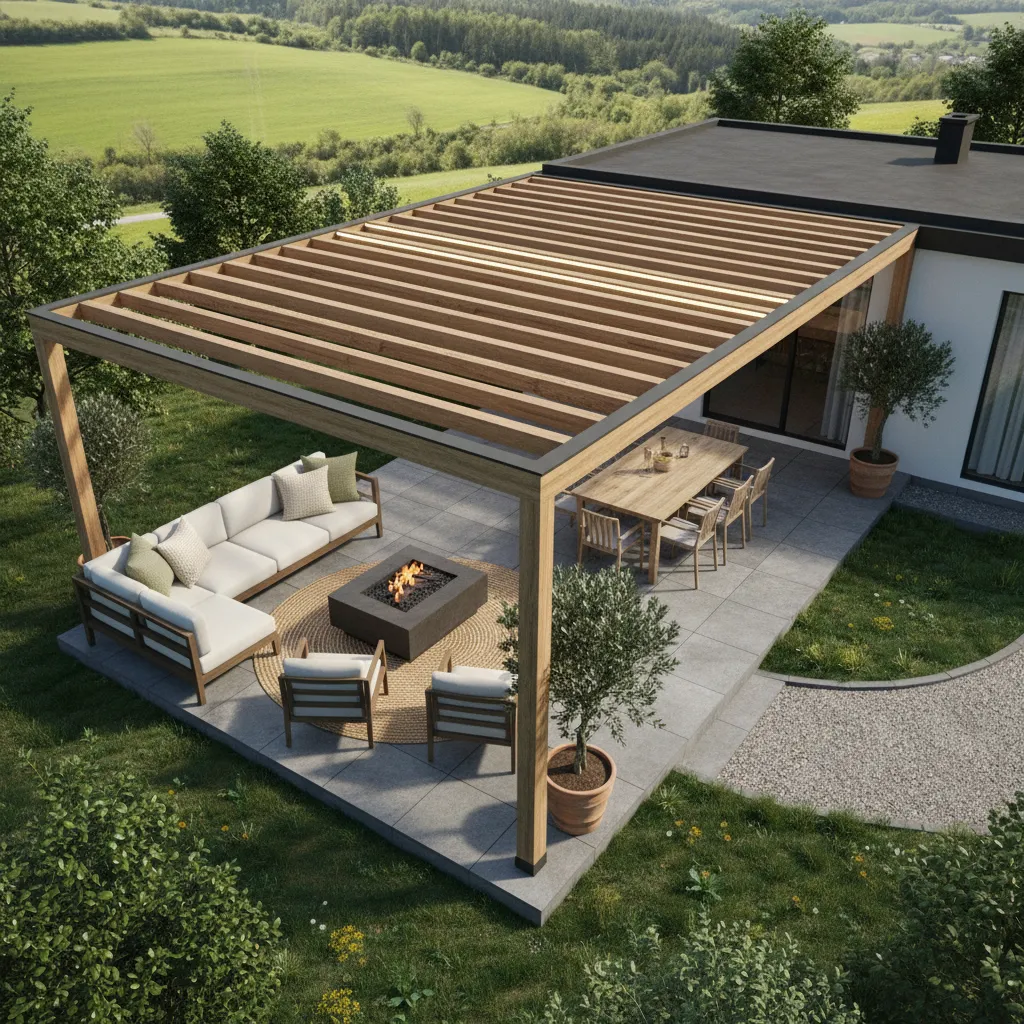 Visualización digital de diseño de porche para casa rural