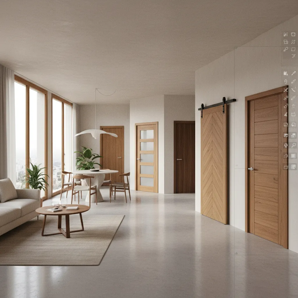 Visualización digital de diferentes diseños de puertas interiores