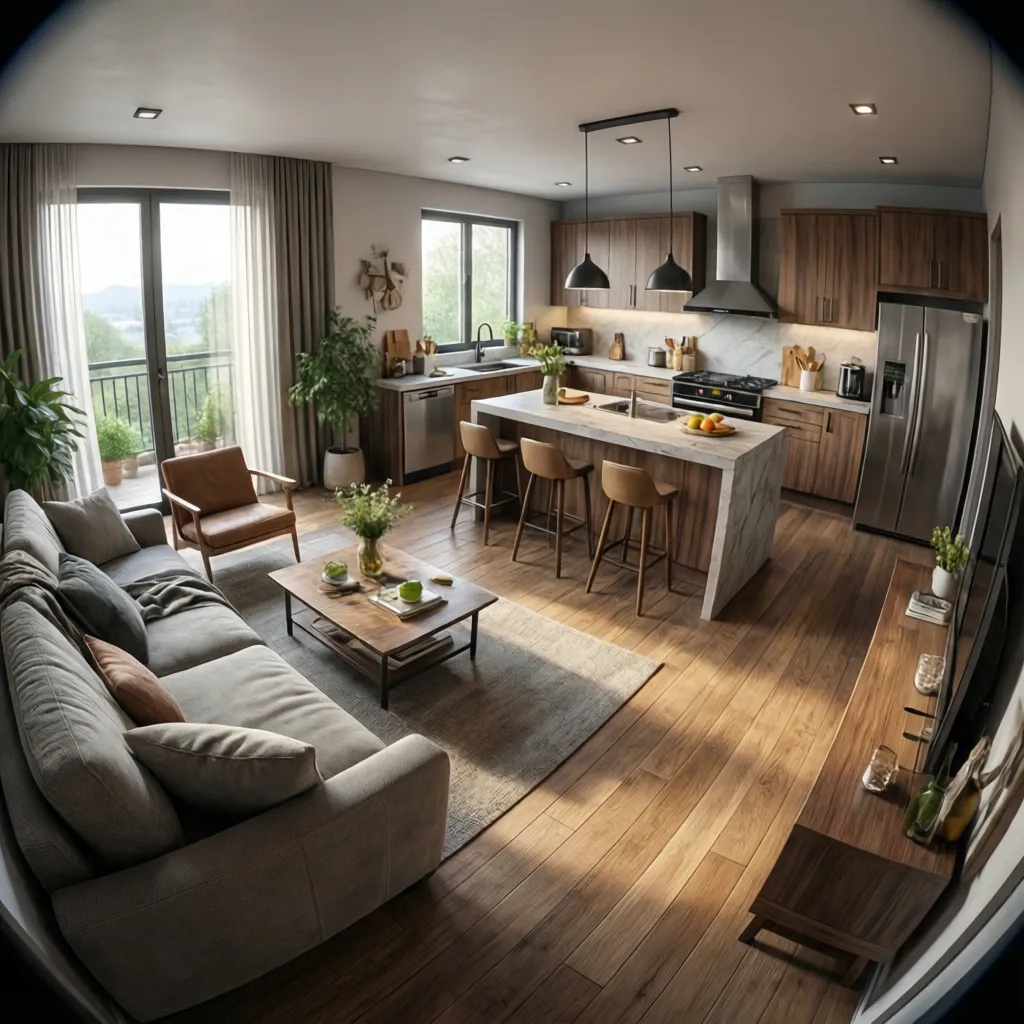 Visualización 3D de la distribución de un apartamento moderno