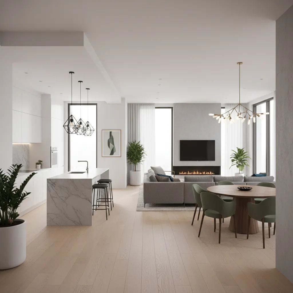 Vista 3D navegable de un interior de vivienda diseñado digitalmente