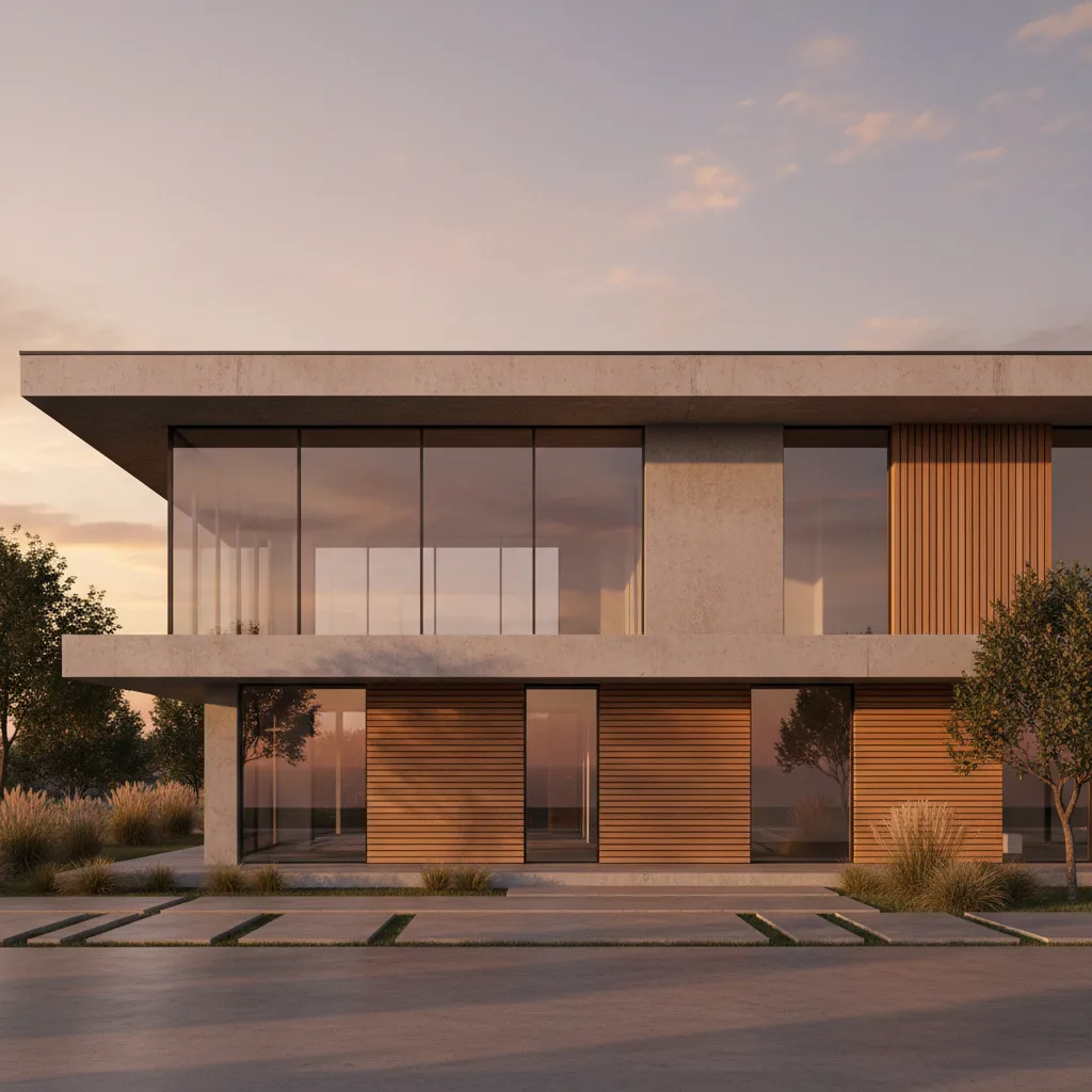 Render realista de fachada de casa contemporánea