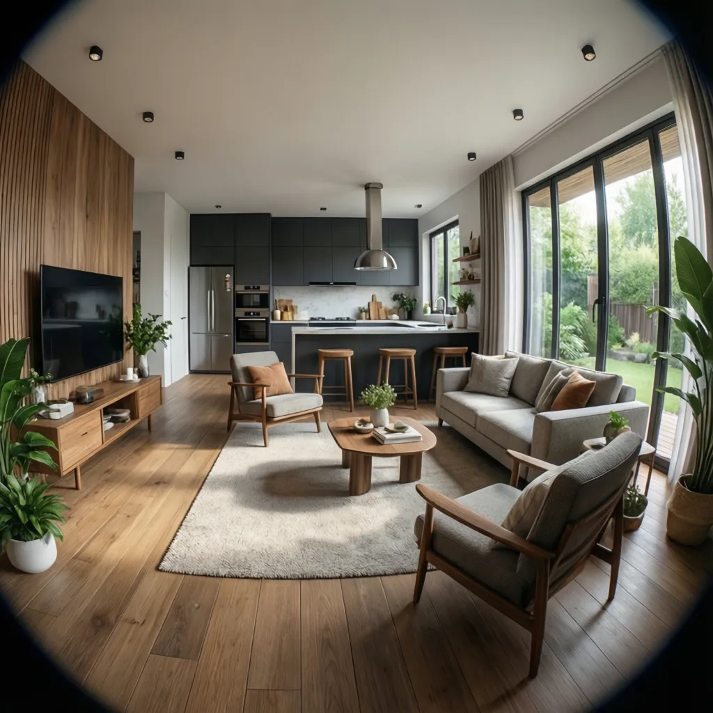 Visualización 3D de interior de casa generada con software de diseño