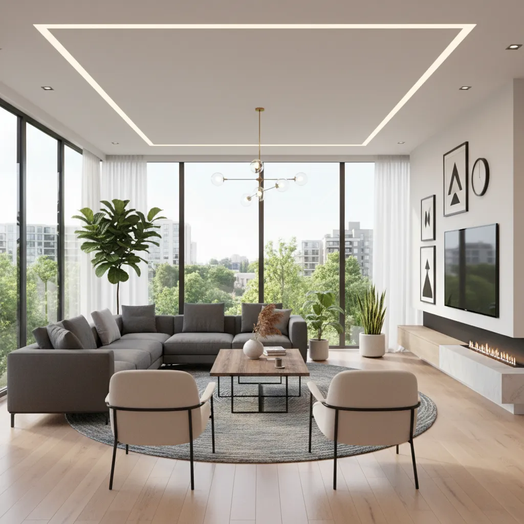 Visualización 3D realista de interior de casa generada por software