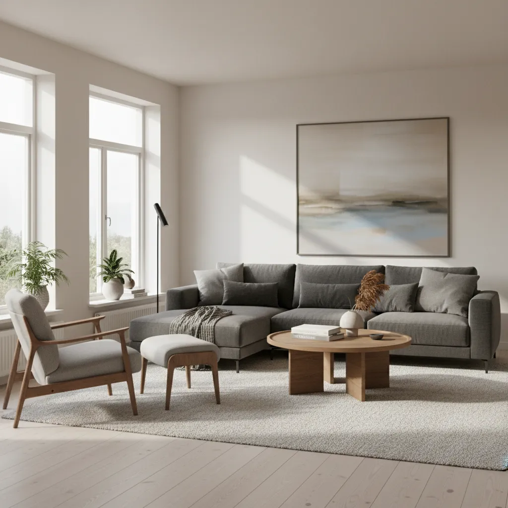 Visualización 3D de un salón moderno creado con software de diseño de interiores