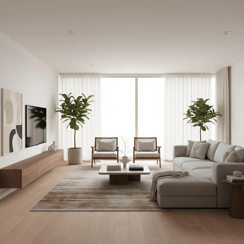render interior realista de salón moderno generado desde modelo 3D
