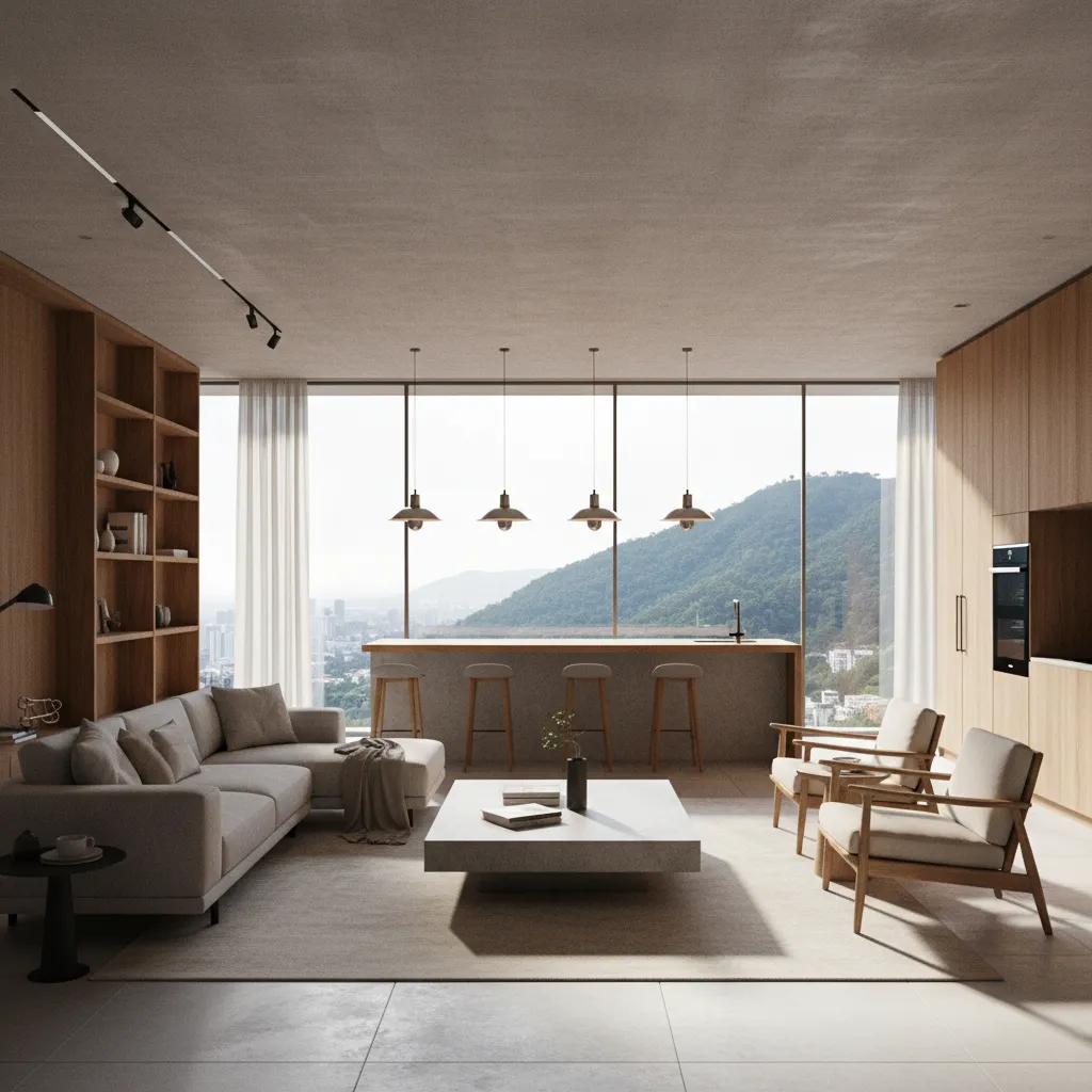 interior de casa moderna visualizada en render 3D
