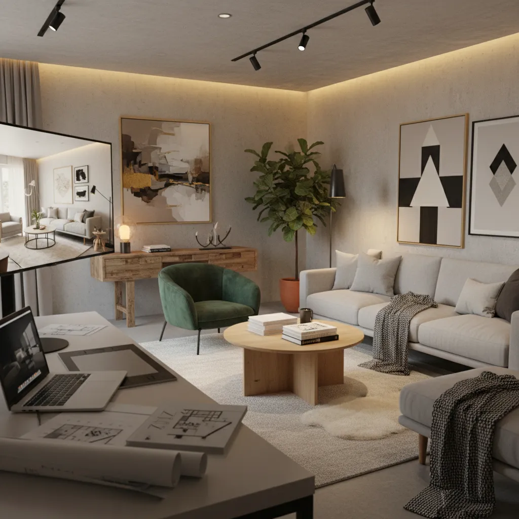 Render de diseño interior generado digitalmente para probar estilos de decoración