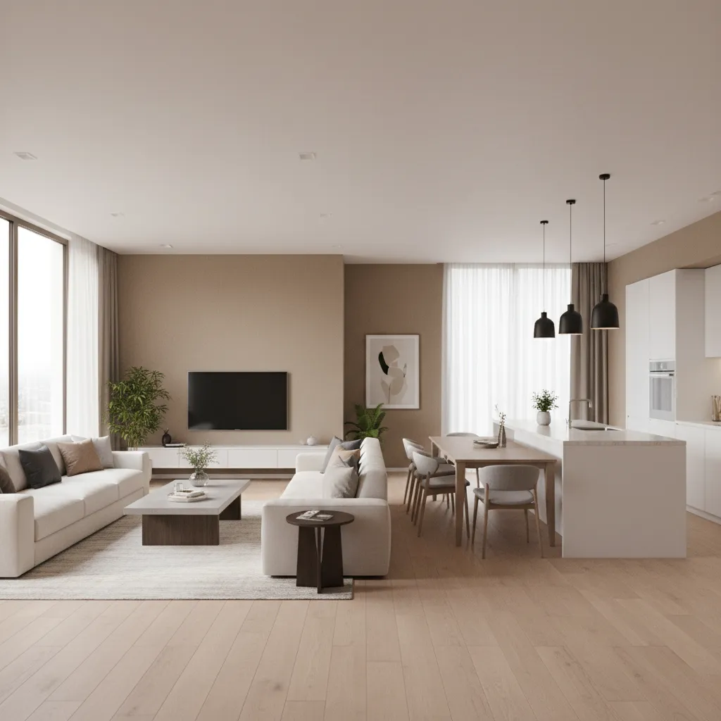 Vista interior realista generada a partir de un plano 3D de vivienda