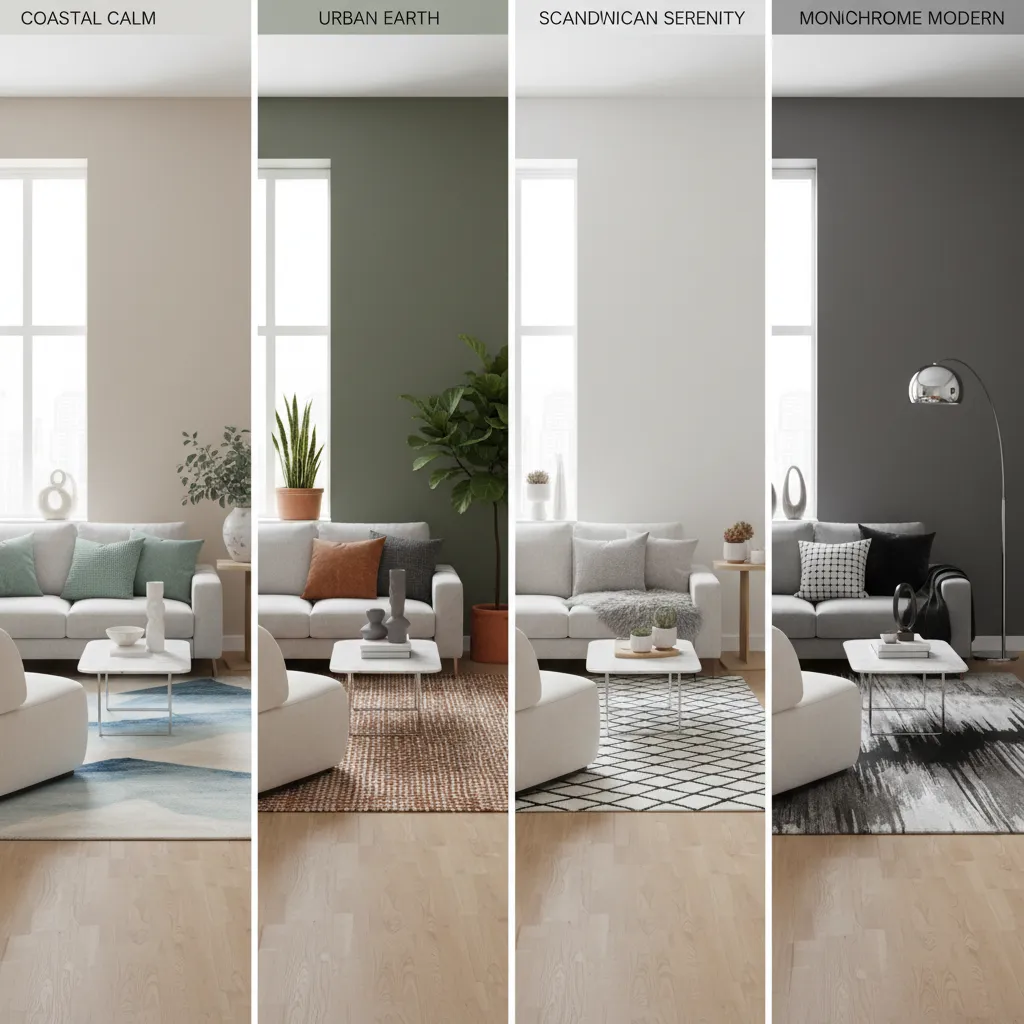 Simulación digital de una sala probando diferentes combinaciones de color