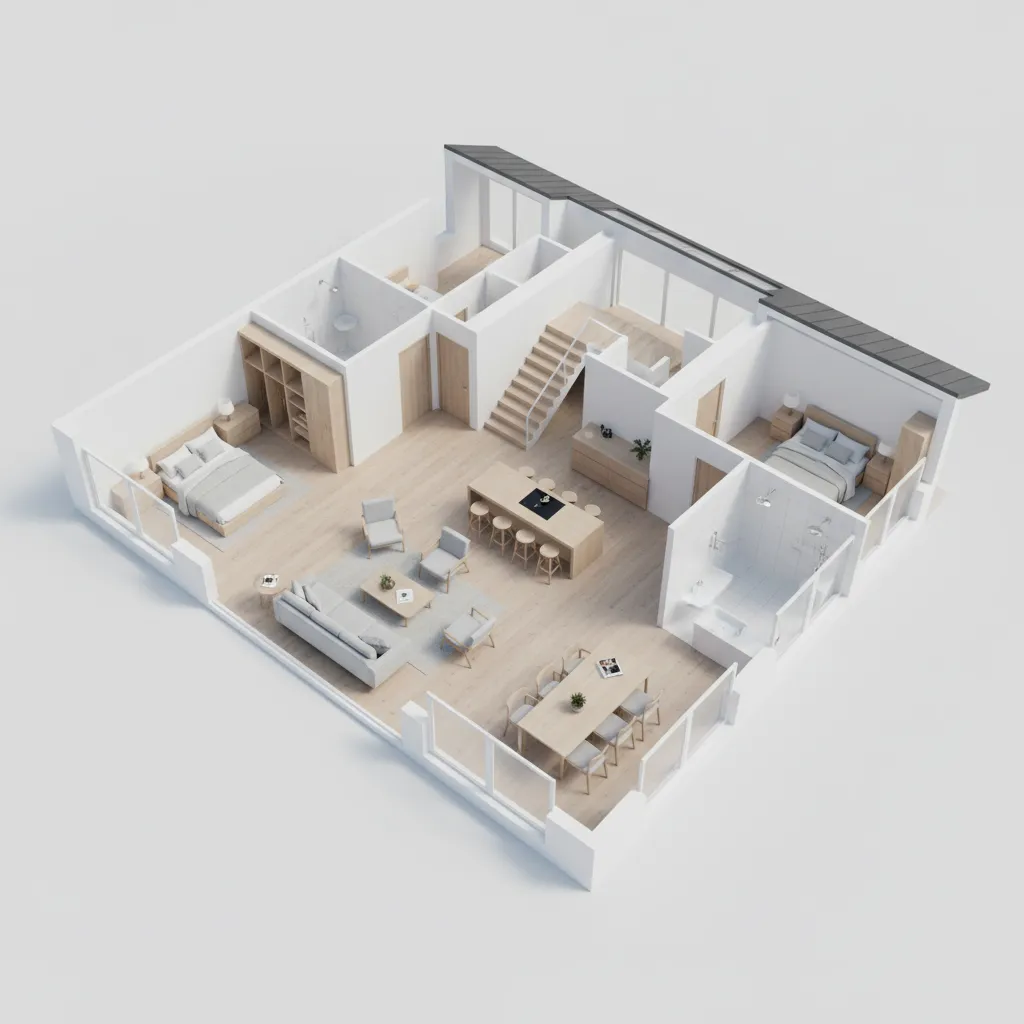 Modelo 3D de plano de casa utilizado para visualizar la distribución
