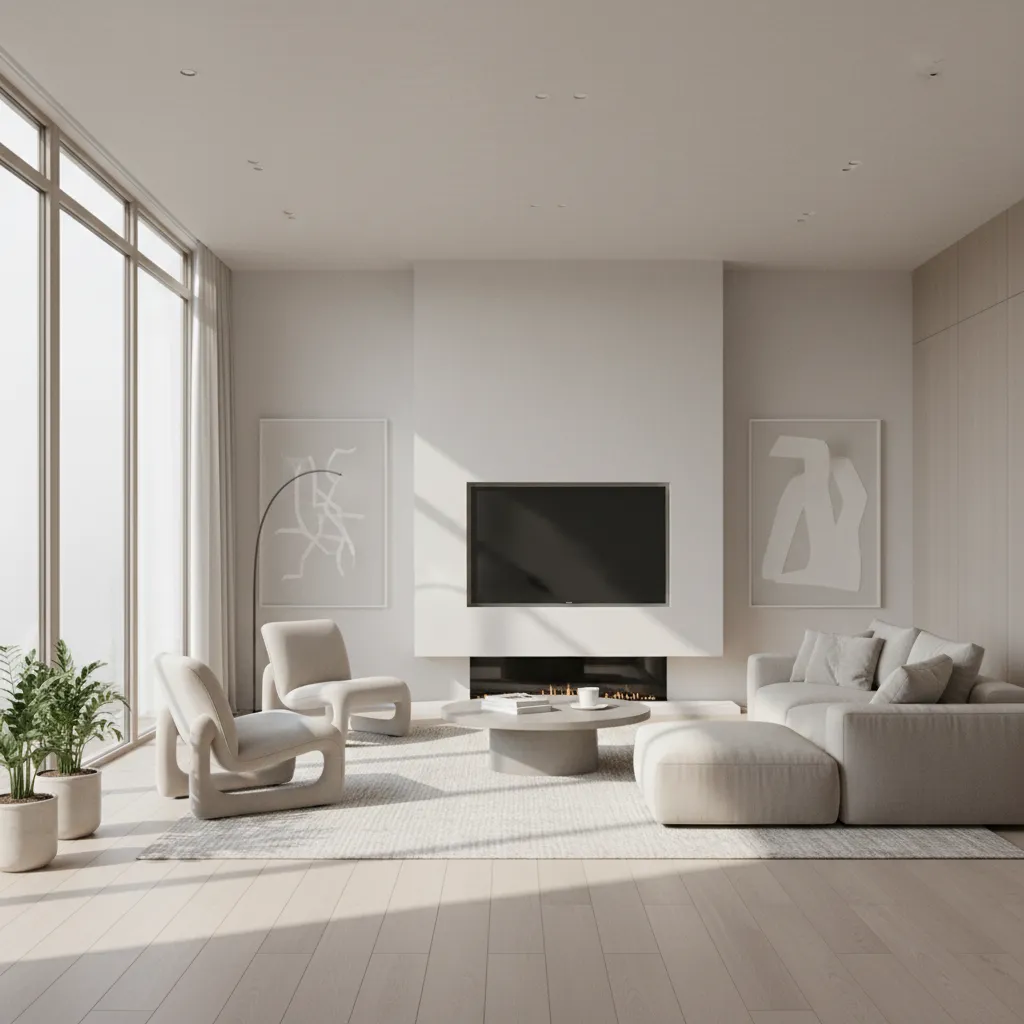 Render realista de un salón moderno generado por software de diseño