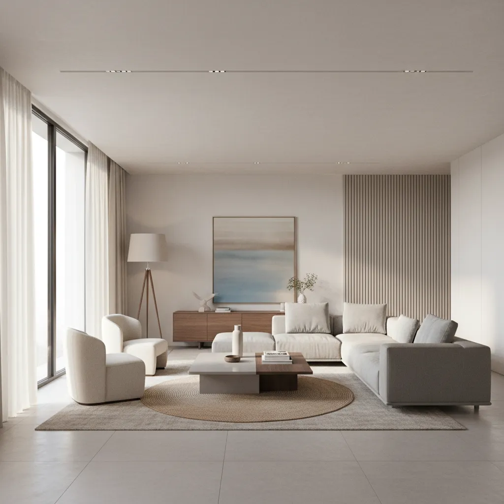 Render 3D realista de un salón antes de una reforma