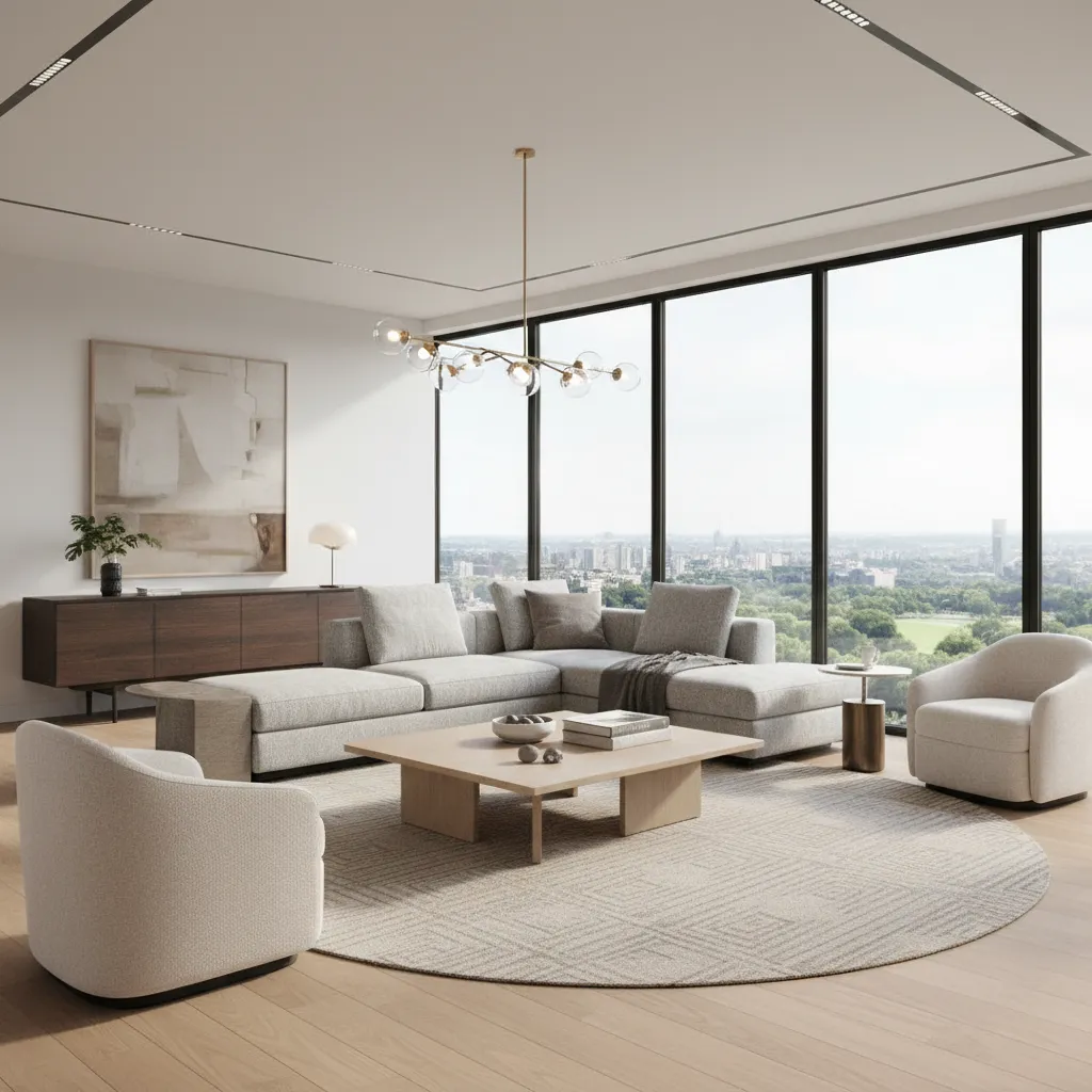 visualización 3D de salón moderno generado por software de diseño