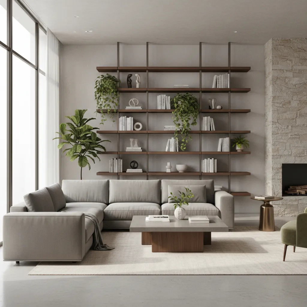 Renderizado 3D de un salón moderno generado con software de diseño interior