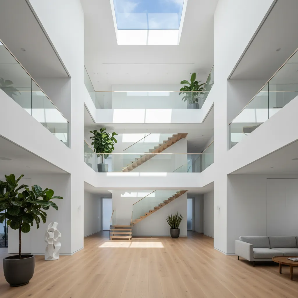 Void tengah rumah dengan skylight untuk pencahayaan alami