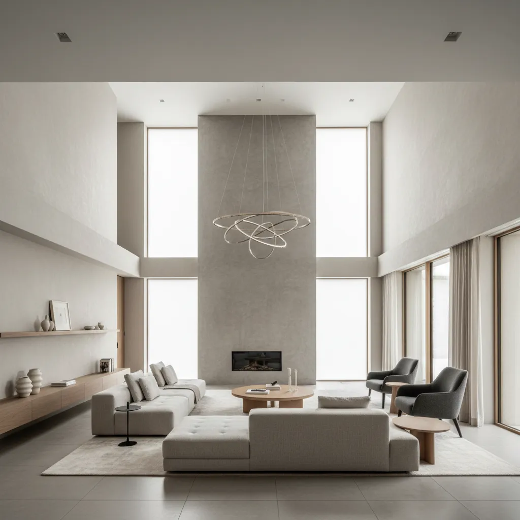 Espacio interior mostrando relación entre muebles y volumen del ambiente