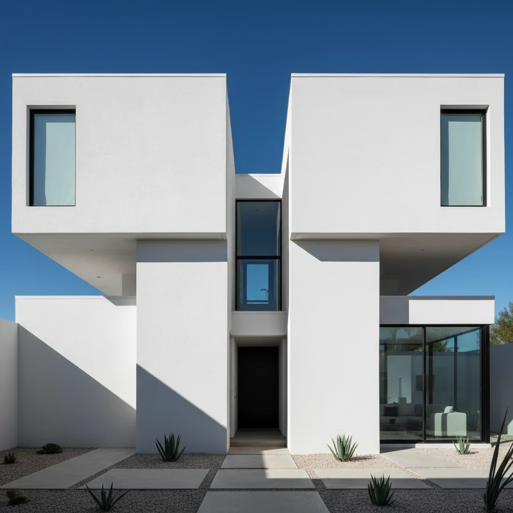 Arquitectura moderna con volúmenes cúbicos superpuestos