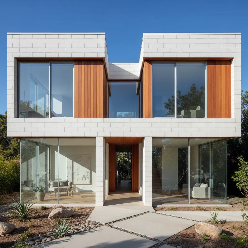 Casa moderna de dos pisos con volúmenes arquitectónicos bien definidos