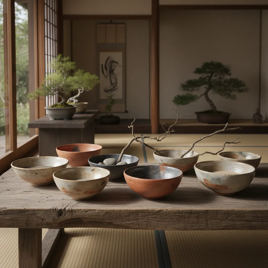 Cerámica artesanal y mesa de madera envejecida