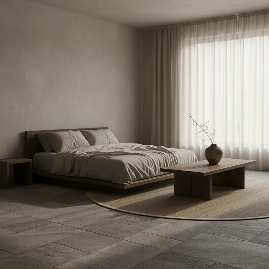 Habitación minimalista con decoración simple y materiales naturales