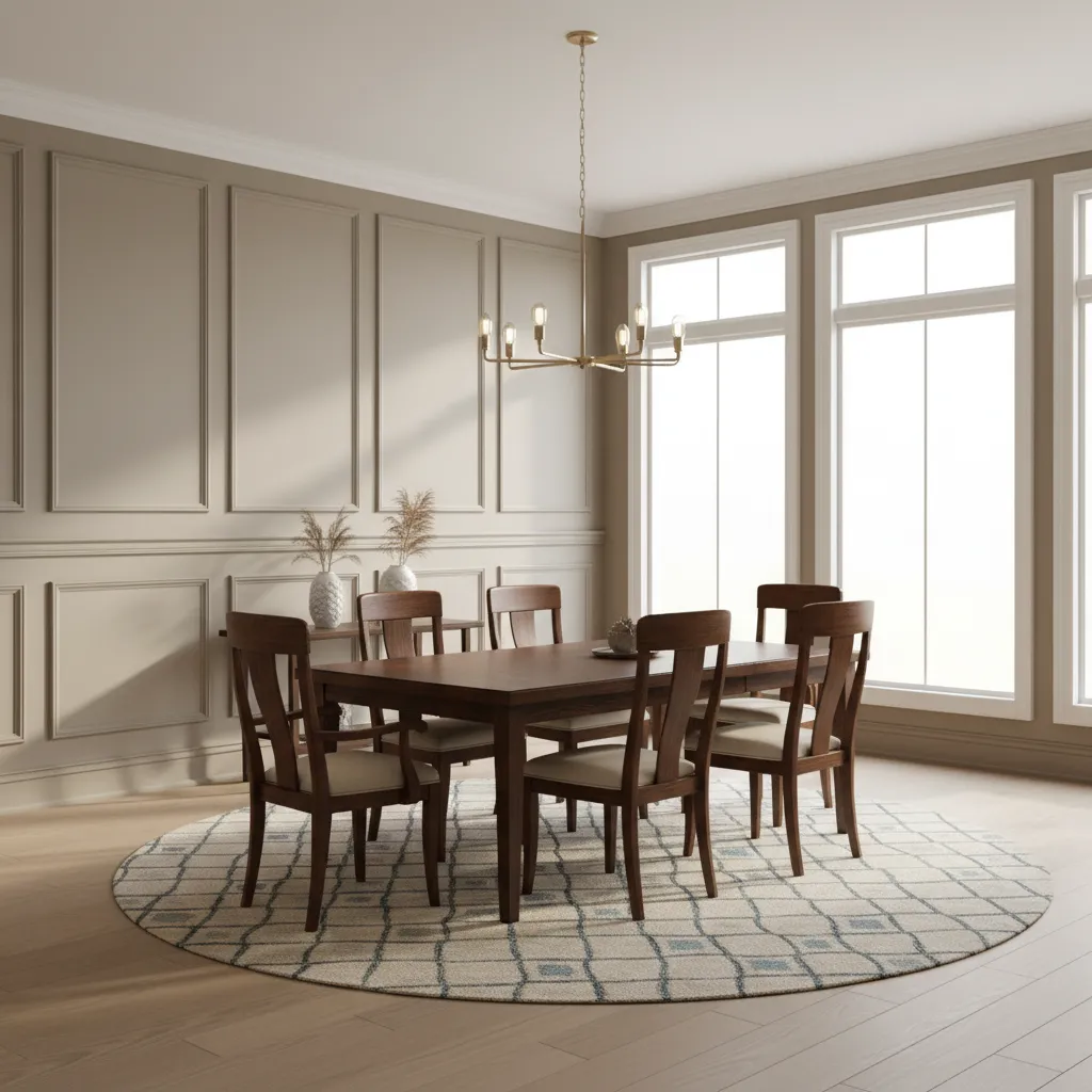 3D rendered dining room showing classic wall panel wainscoting layout