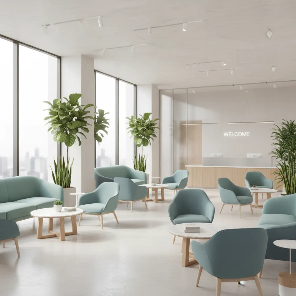 waiting room seating zones with coordinated analogous colors