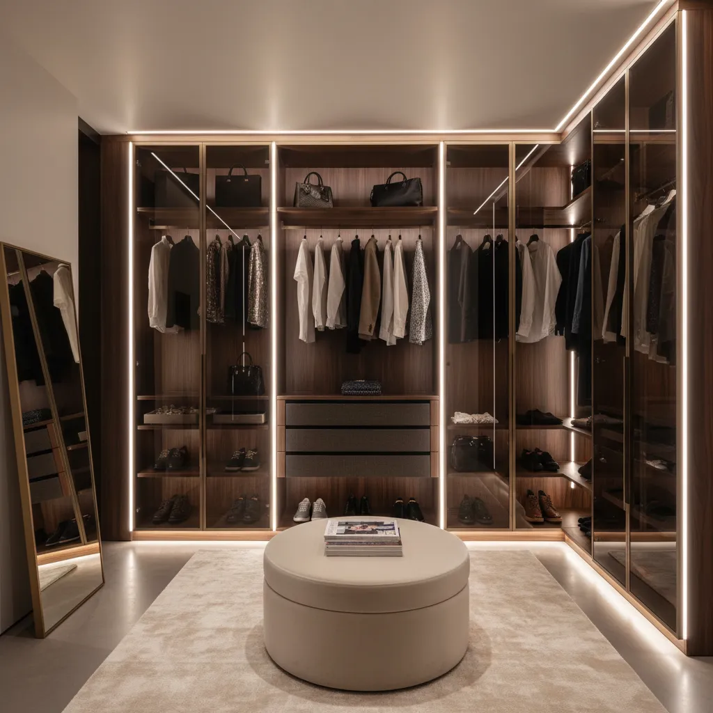 Vestidor moderno con iluminación LED interior