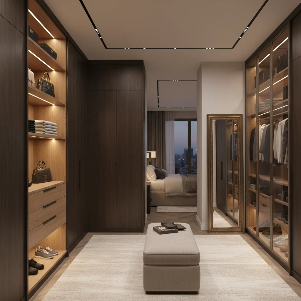 Vestidor moderno conectado al dormitorio principal