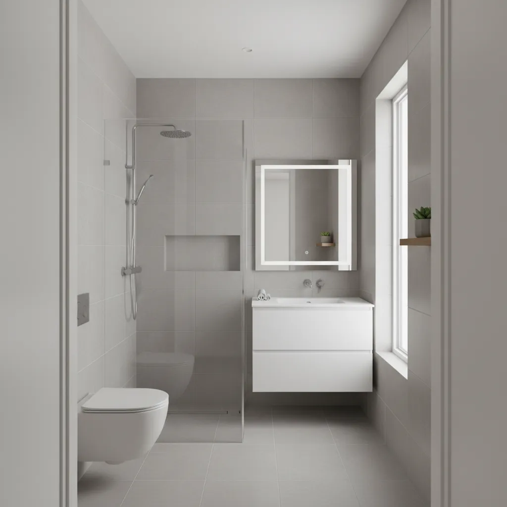 6 x 10 bathroom with frameless walk in shower and floating vanity