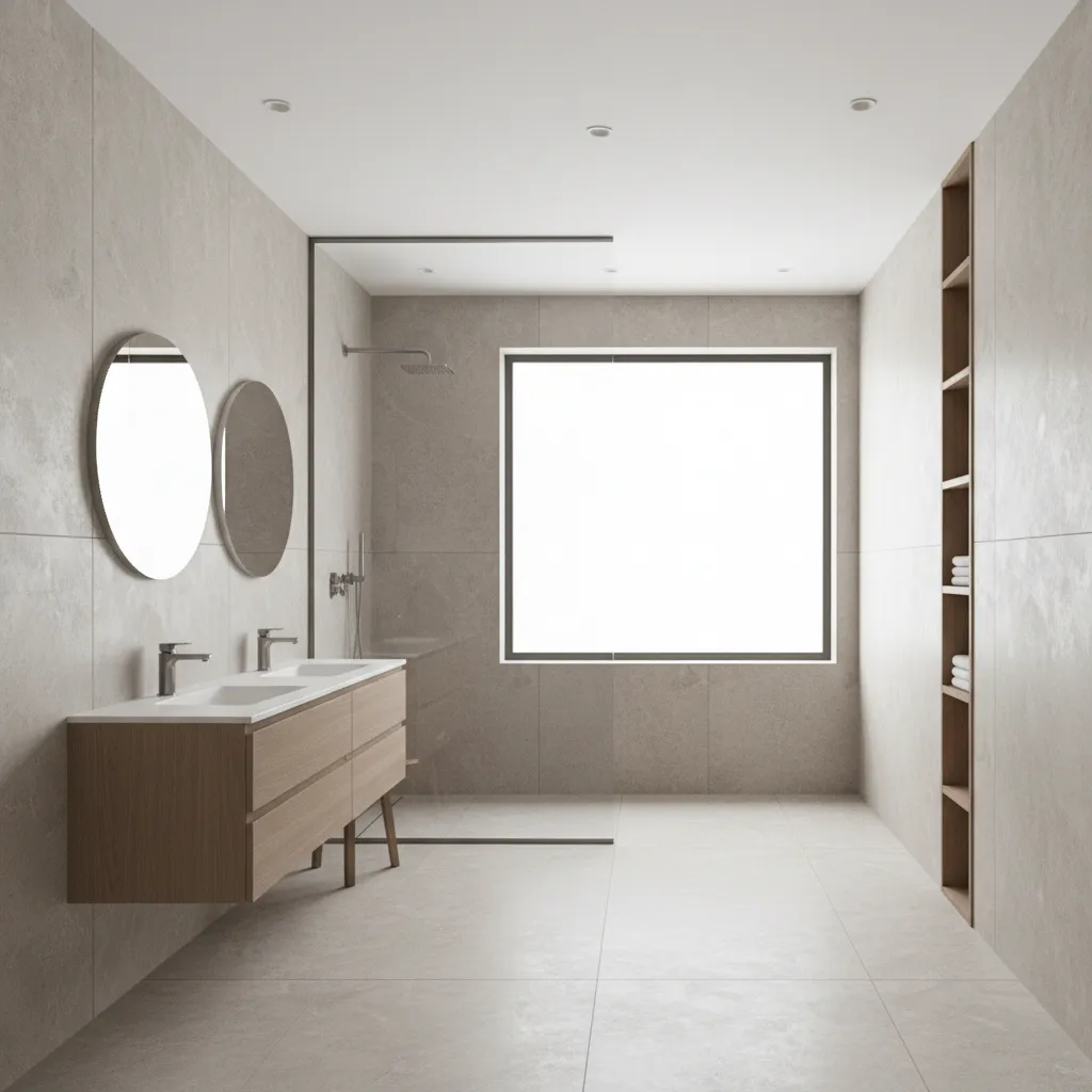 walk in shower design in a bungalow bathroom with glass enclosure