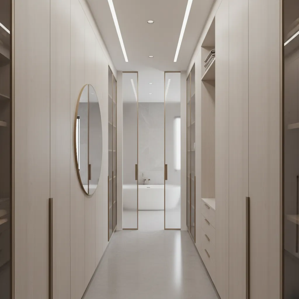 Walk through closet connecting bedroom and ensuite bathroom