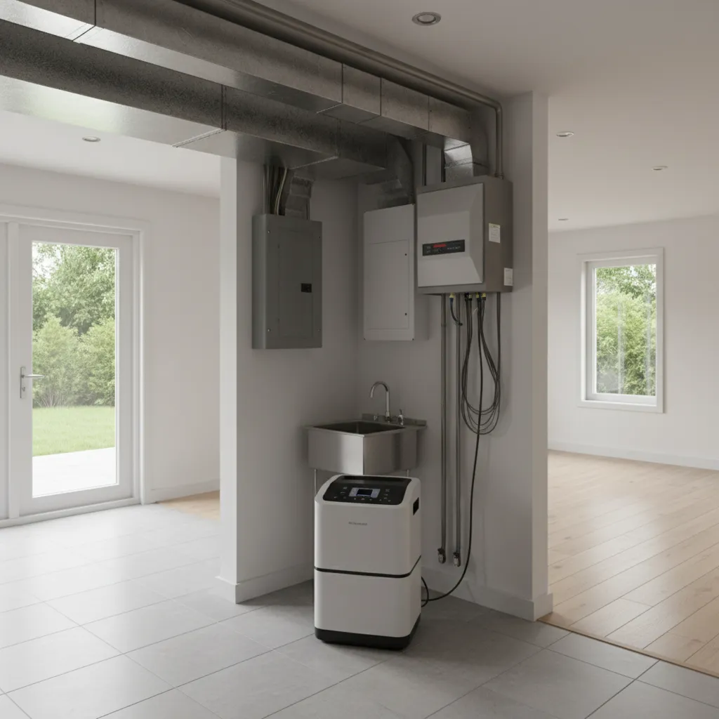 Basement moisture control system with dehumidifier and ventilation