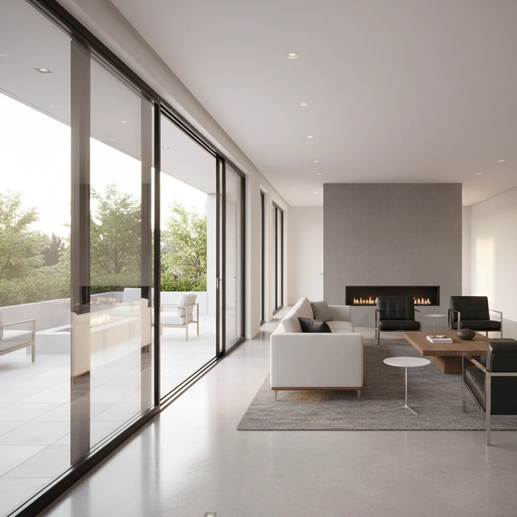 Basement patio doors connecting indoor living area to outdoor patio