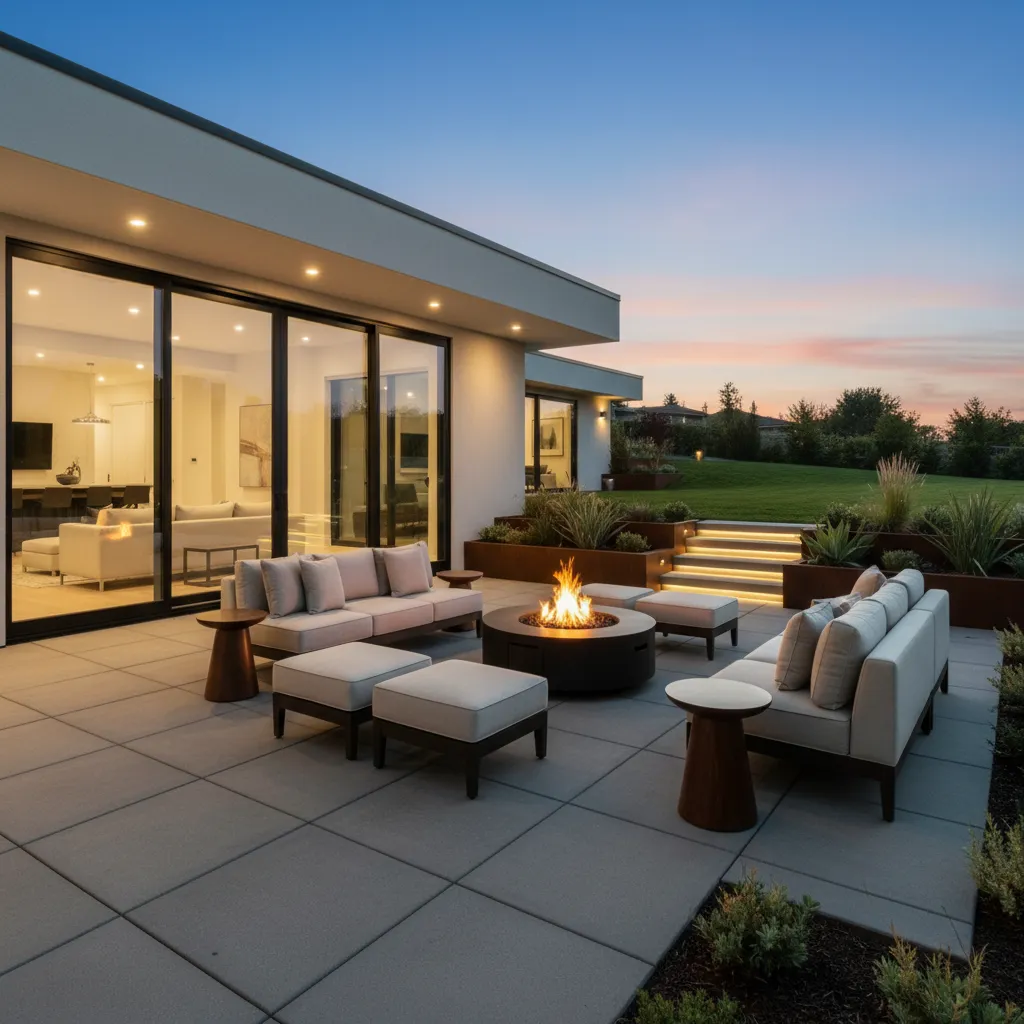 Walkout basement patio with outdoor seating and sliding doors