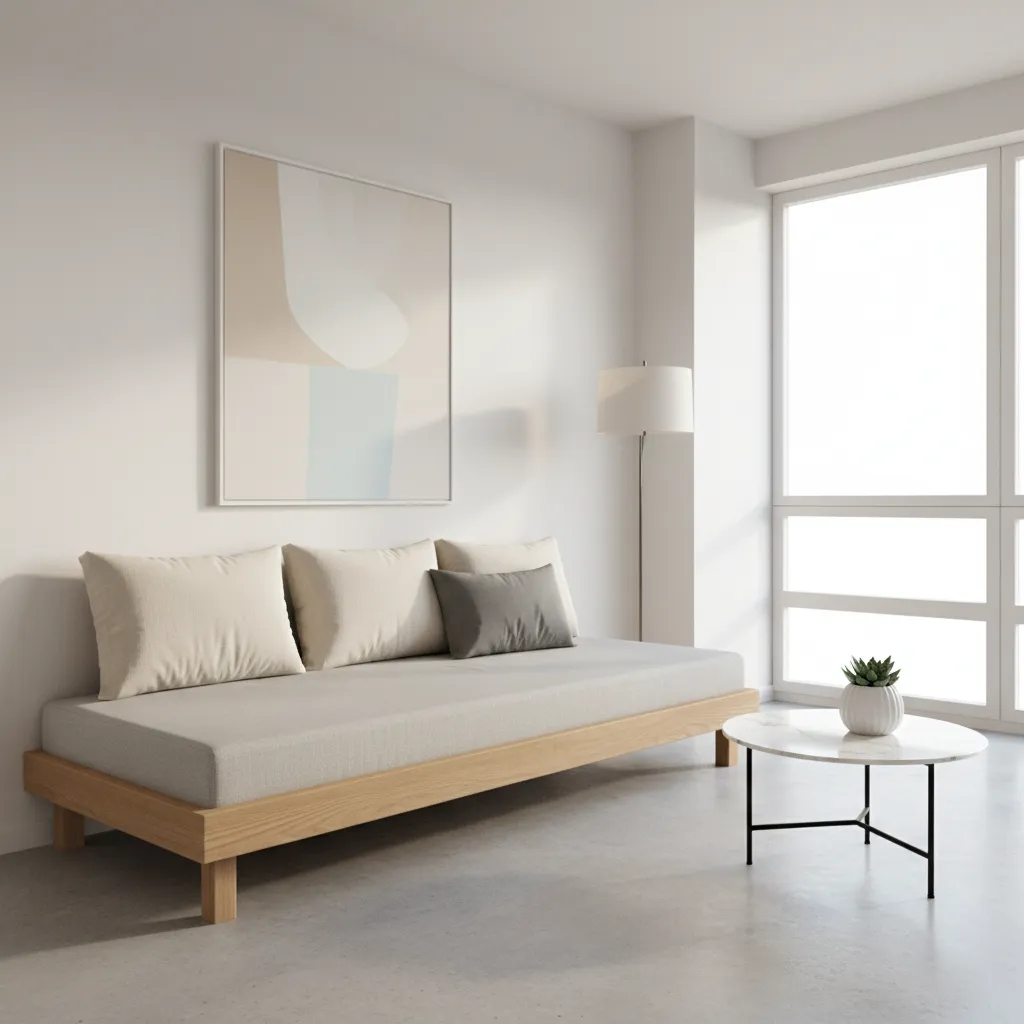 wall aligned diwan seating in a small modern living room