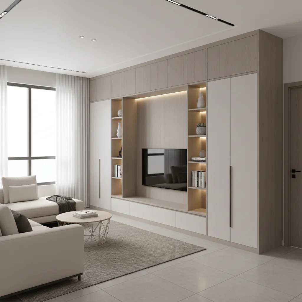 built in wall almirah showcase design in modern living room