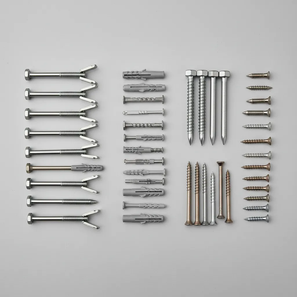 Different wall anchors and mounting hardware for heavy wall decor